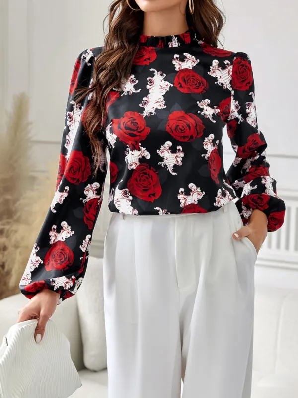 Frill Floral Mock Neck Long Sleeve Top sold by Charming Charlie
