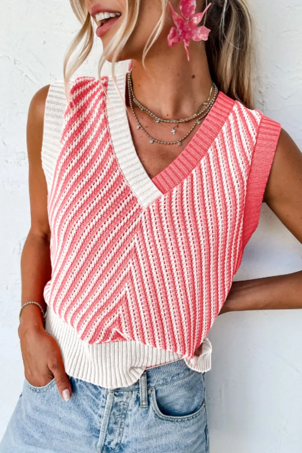 Striped Contrast V-Neck Sweater Vest sold by Charming Charlie product image thumbnail 4