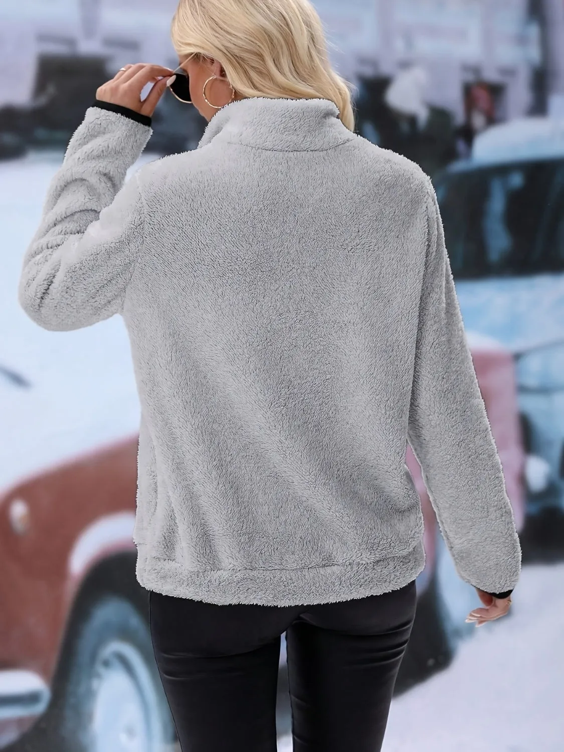 Half Zip Long Sleeve Furry Sweatshirt sold by Charming Charlie product image thumbnail 3