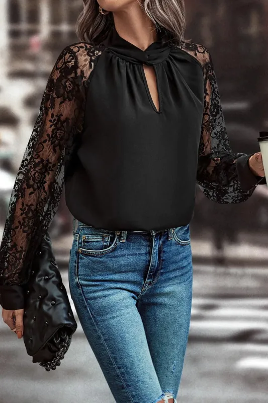 Cutout Lace Detail Long Sleeve Blouse sold by Charming Charlie