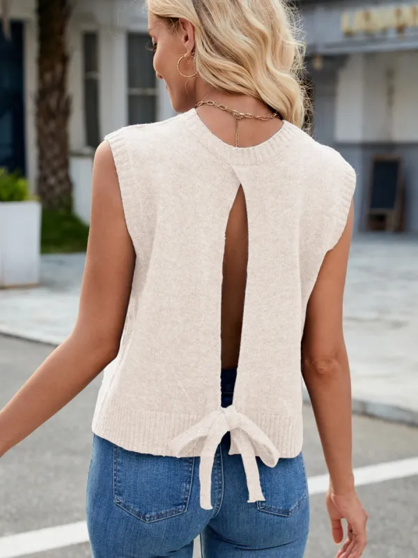 Cutout Round Neck Sleeveless Sweater sold by Charming Charlie