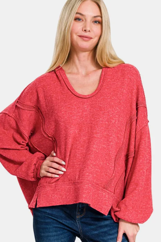 Zenana Brushed Hacci Exposed Seam Hoodie sold by Charming Charlie