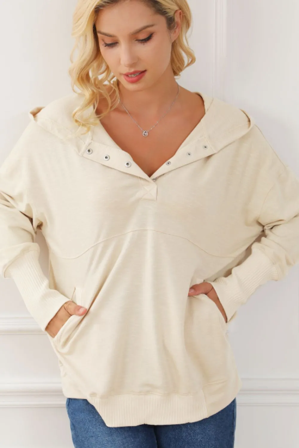 Quarter Snap Long Sleeve Hoodie sold by Charming Charlie product image thumbnail 5