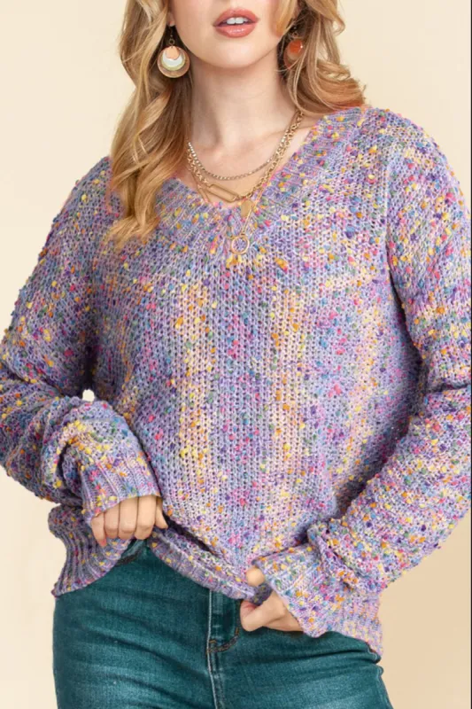Confetti V-Neck Long Sleeve Sweater sold by Charming Charlie