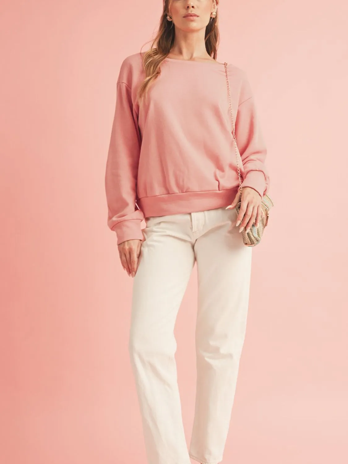 Bow Cutout Round Neck Long Sleeve Sweatshirt sold by Charming Charlie product image thumbnail 4