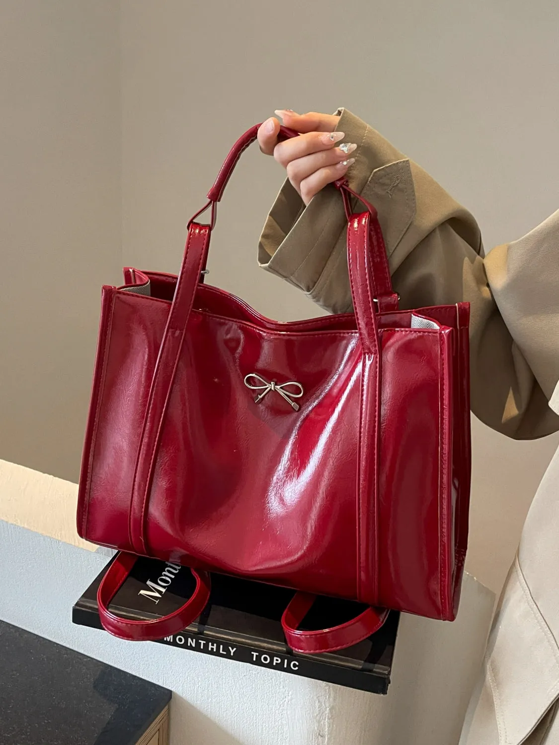 PU Leather Bow Shoulder Bag sold by Charming Charlie product image thumbnail 5