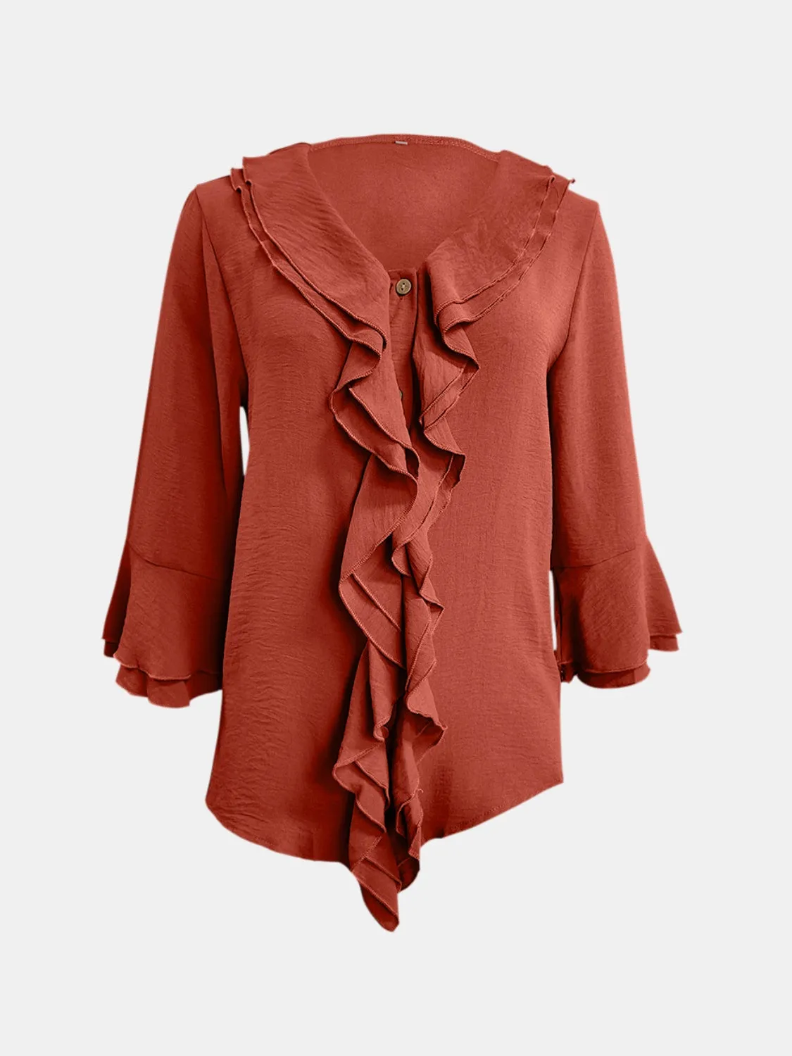 Full Size Ruffled V-Neck Flounce Sleeve Blouse sold by Charming Charlie product image thumbnail 2