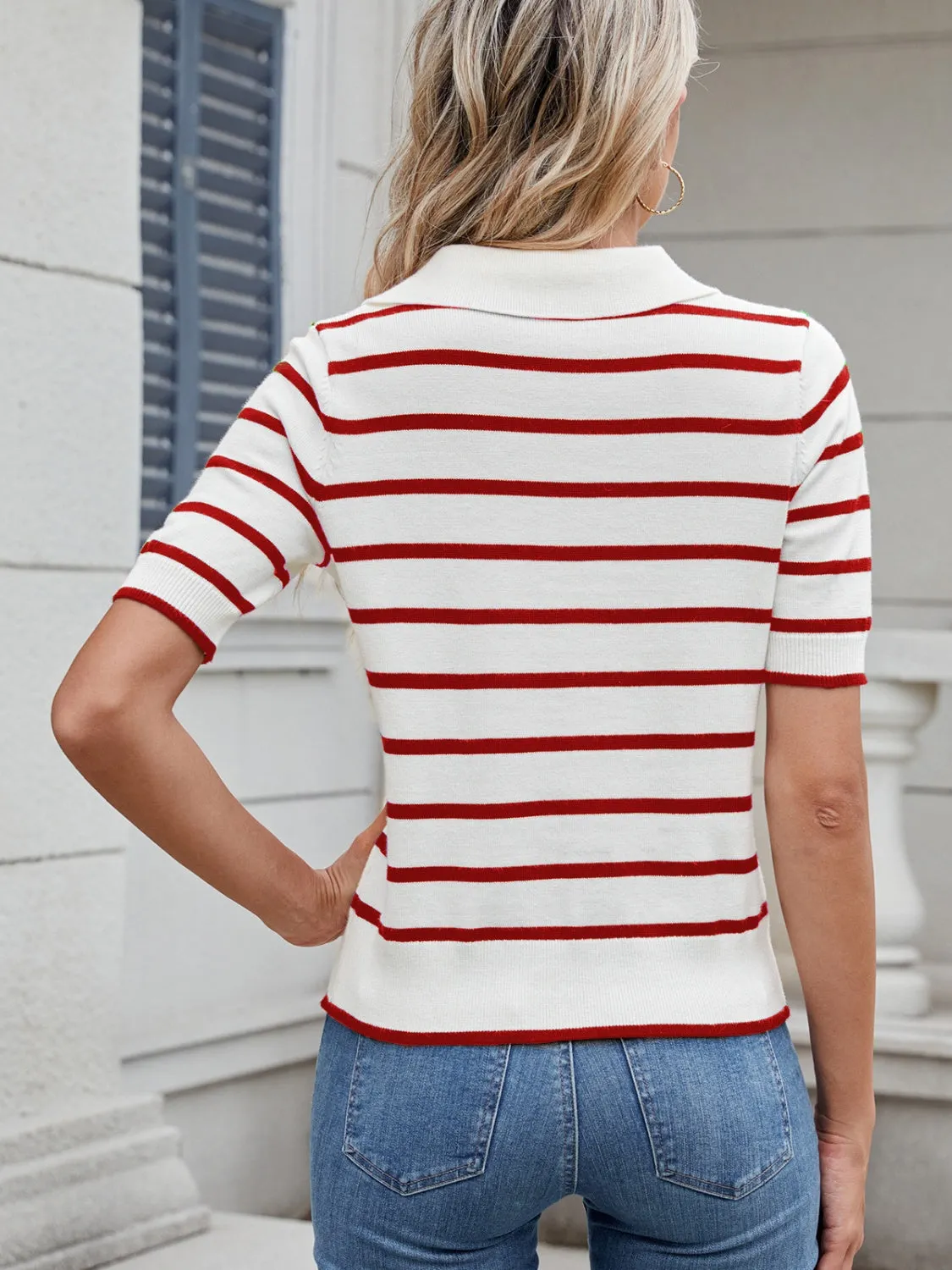 Striped Johnny Collar Short Sleeve Sweater sold by Charming Charlie product image thumbnail 3