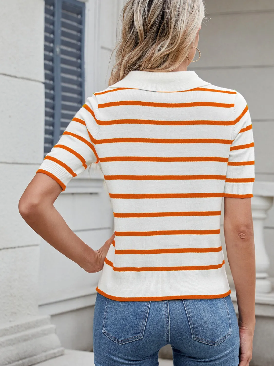 Striped Johnny Collar Short Sleeve Sweater sold by Charming Charlie product image thumbnail 5