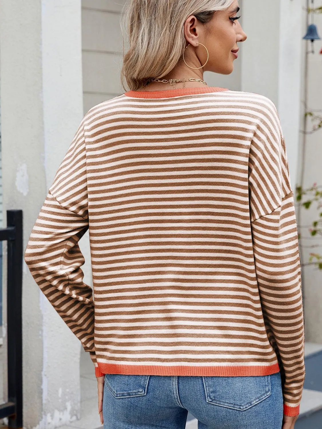 Striped Contrast Round Neck Long Sleeve Sweater sold by Charming Charlie product image thumbnail 3