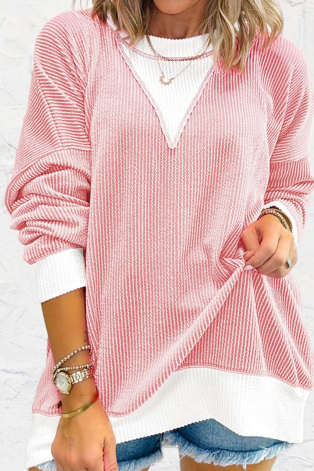 Contrast Round Neck Long Sleeve Sweatshirt sold by Charming Charlie product image thumbnail 3