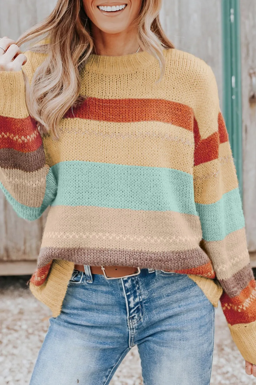 Color Block Round Neck Dropped Shoulder Sweater sold by Charming Charlie