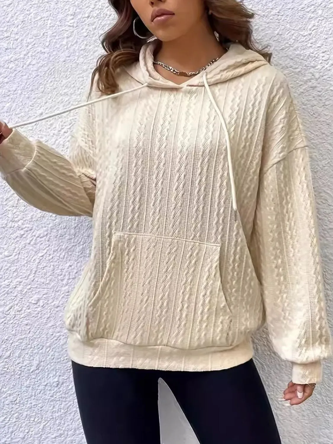 Drawstring Texture Long Sleeve Hoodie sold by Charming Charlie product image thumbnail 3
