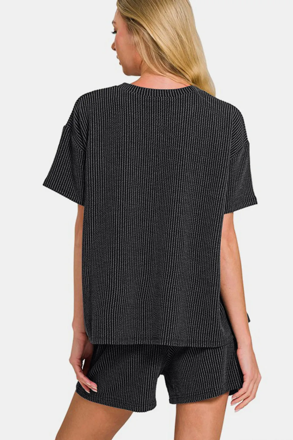 Zenana Rib Short Sleeve T-Shirt and Shorts Set sold by Charming Charlie product image thumbnail 2