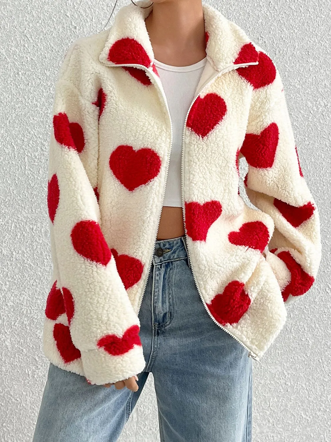 Heart Zip Up Drop Shoulder Furry Jacket sold by Charming Charlie product image thumbnail 5