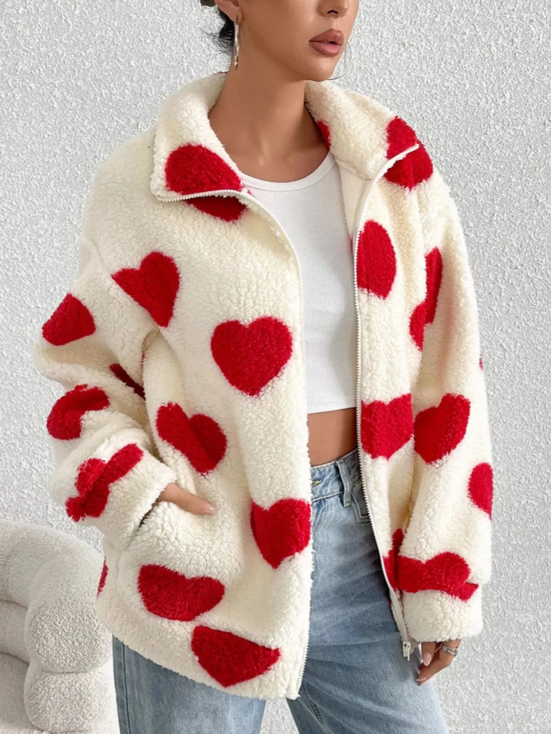 Heart Zip Up Drop Shoulder Furry Jacket sold by Charming Charlie product image thumbnail 3