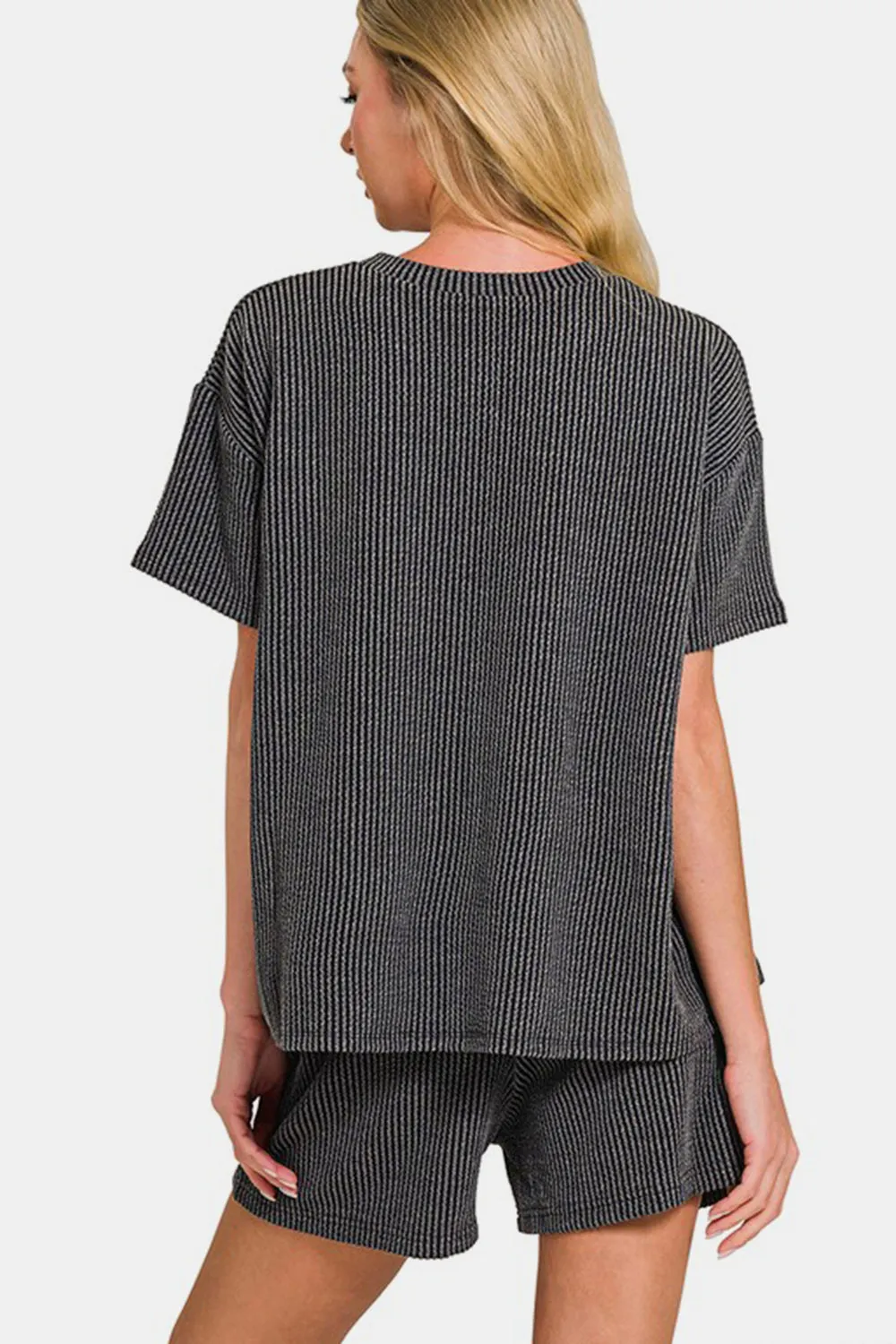 Zenana Rib Short Sleeve T-Shirt and Shorts Set sold by Charming Charlie product image thumbnail 2
