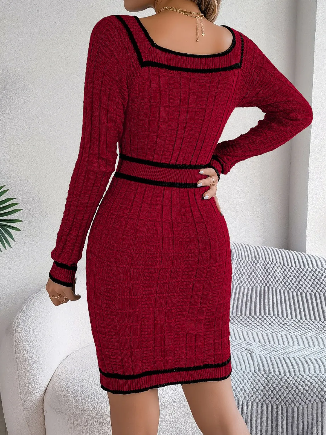 Contrast Trim Long Sleeve Sweater Dress sold by Charming Charlie product image thumbnail 3