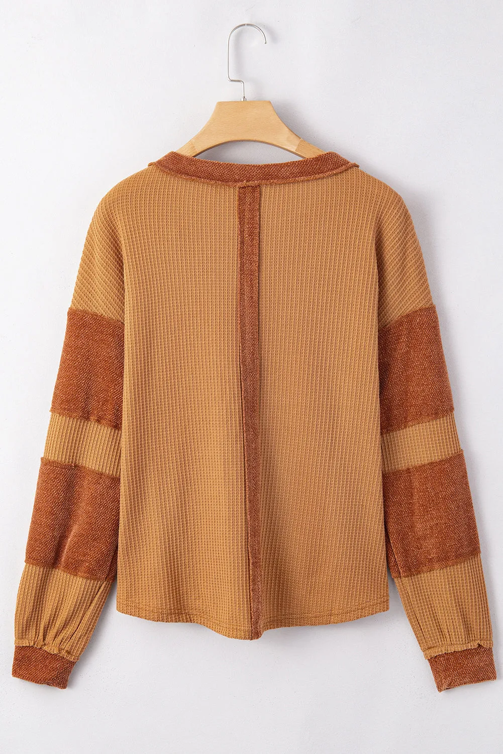 Contrast Patched Exposed Seam Waffle Knit Henley Top sold by Charming Charlie product image thumbnail 5