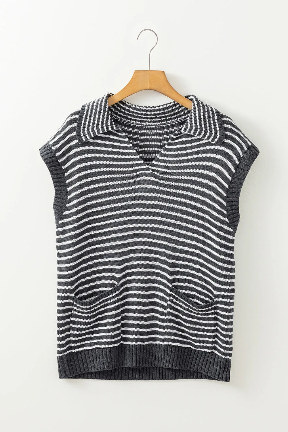 Pocketed Striped Johnny Collar Sweater Vest sold by Charming Charlie product image thumbnail 2