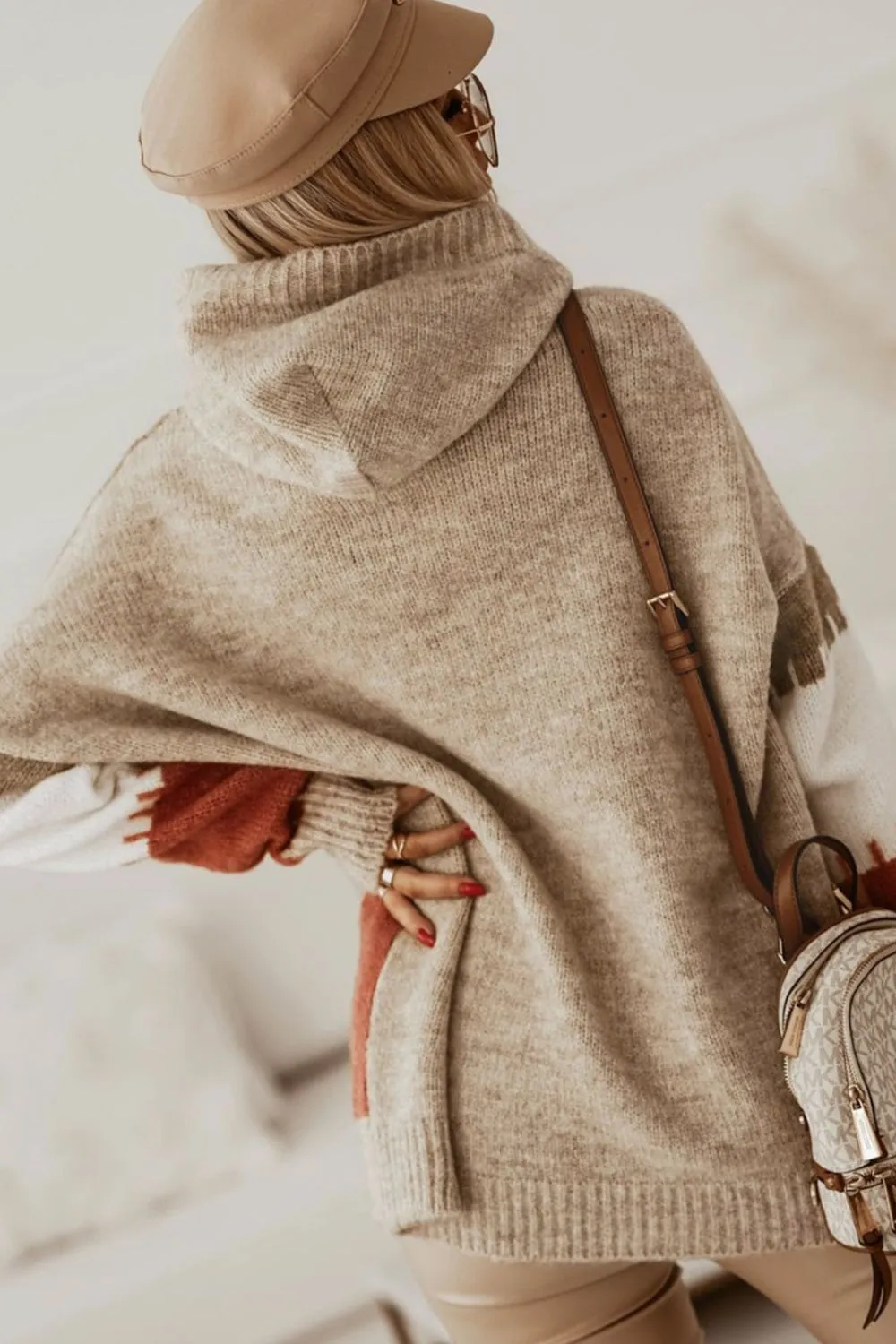 Color Block Kangaroo Pocket Hooded Sweater sold by Charming Charlie product image thumbnail 3