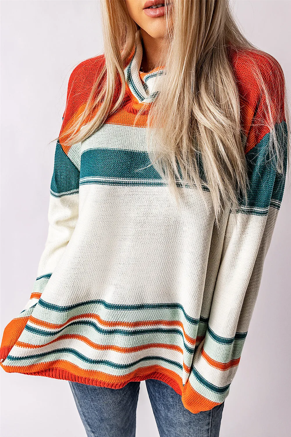 Contrast Striped Turtleneck Dropped Shoulder Sweater sold by Charming Charlie product image thumbnail 4