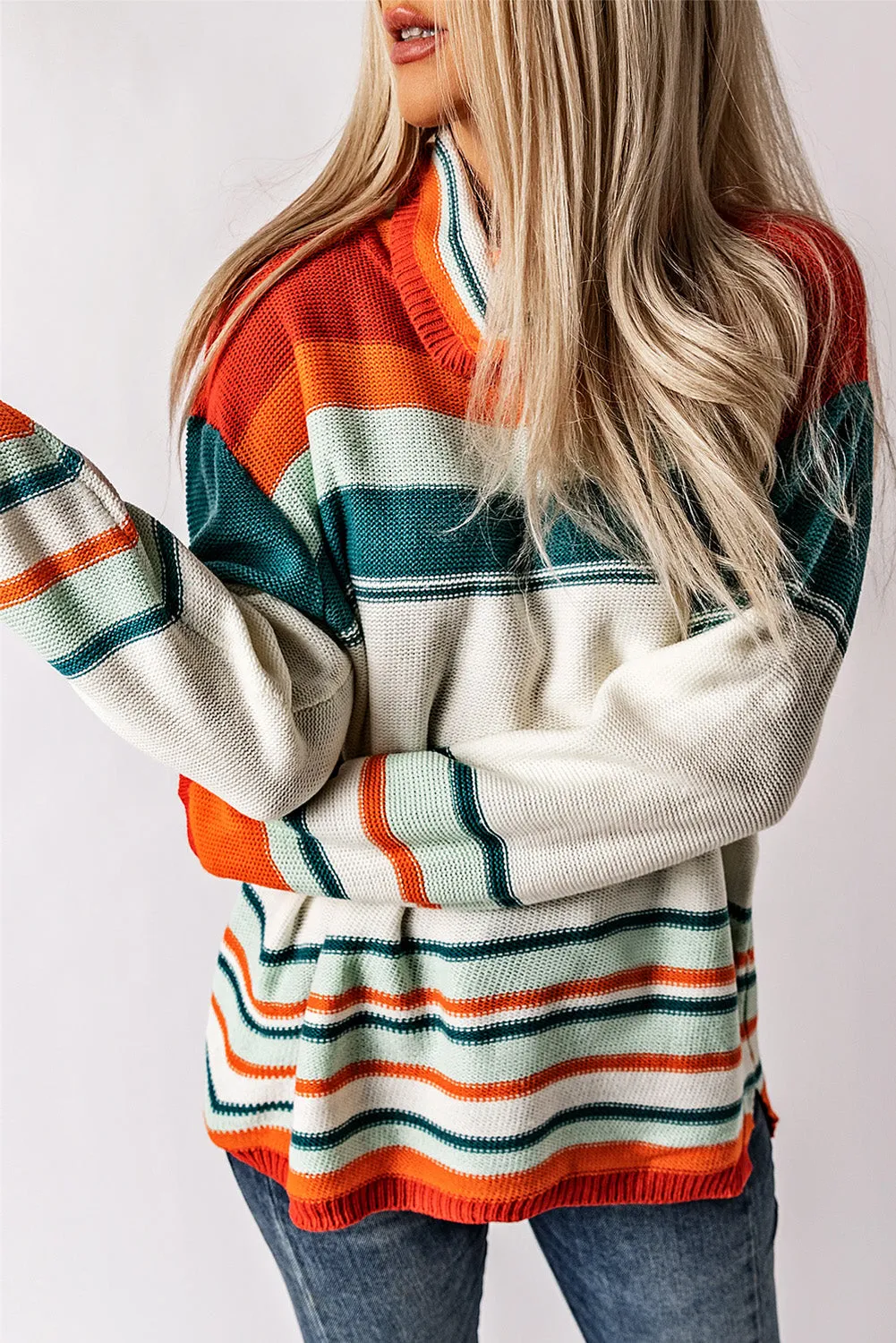 Contrast Striped Turtleneck Dropped Shoulder Sweater sold by Charming Charlie