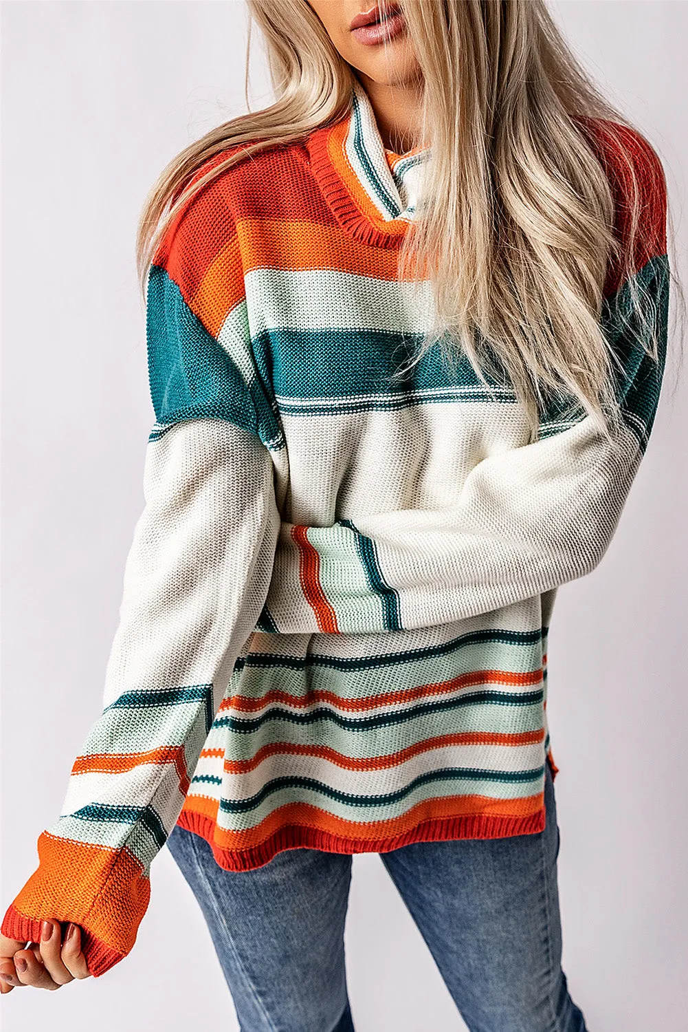 Contrast Striped Turtleneck Dropped Shoulder Sweater sold by Charming Charlie product image thumbnail 2