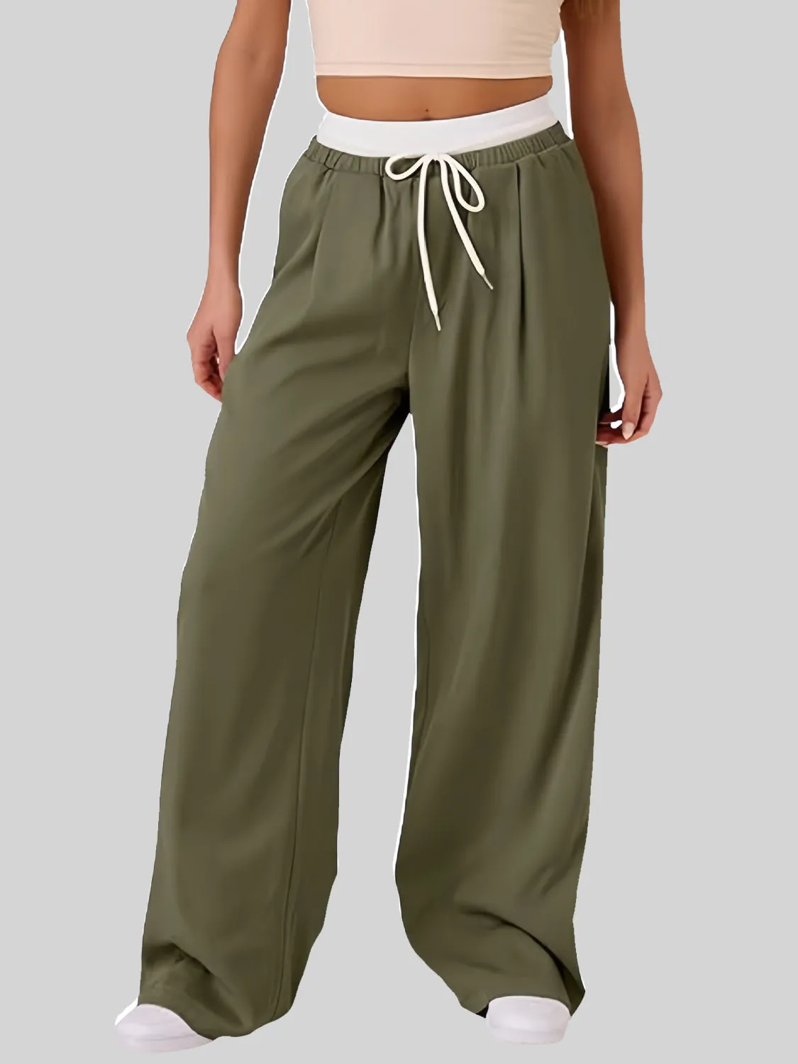 Contrast Waistband Drawstring Wide Leg Pants sold by Charming Charlie product image thumbnail 4
