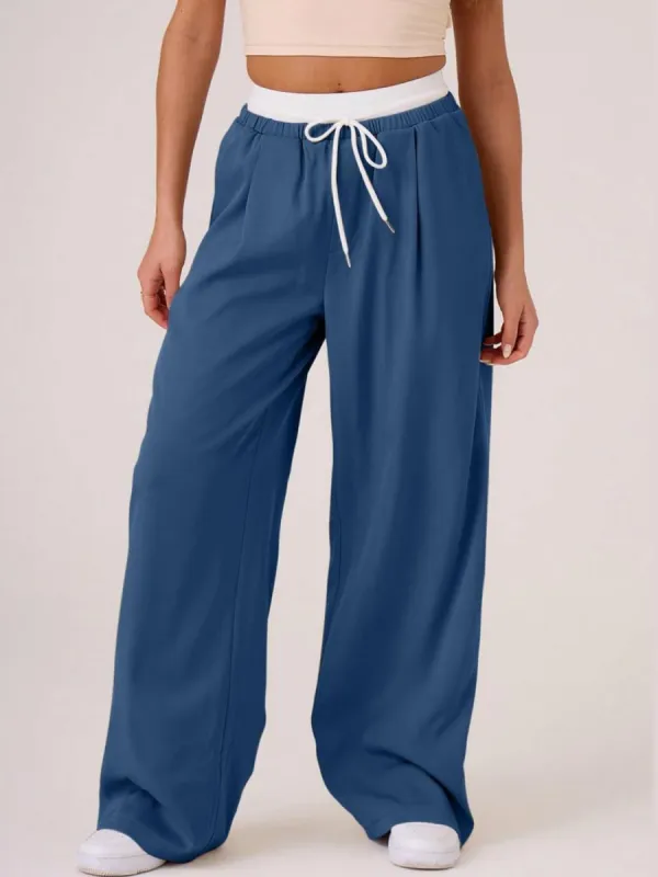 Contrast Waistband Drawstring Wide Leg Pants sold by Charming Charlie