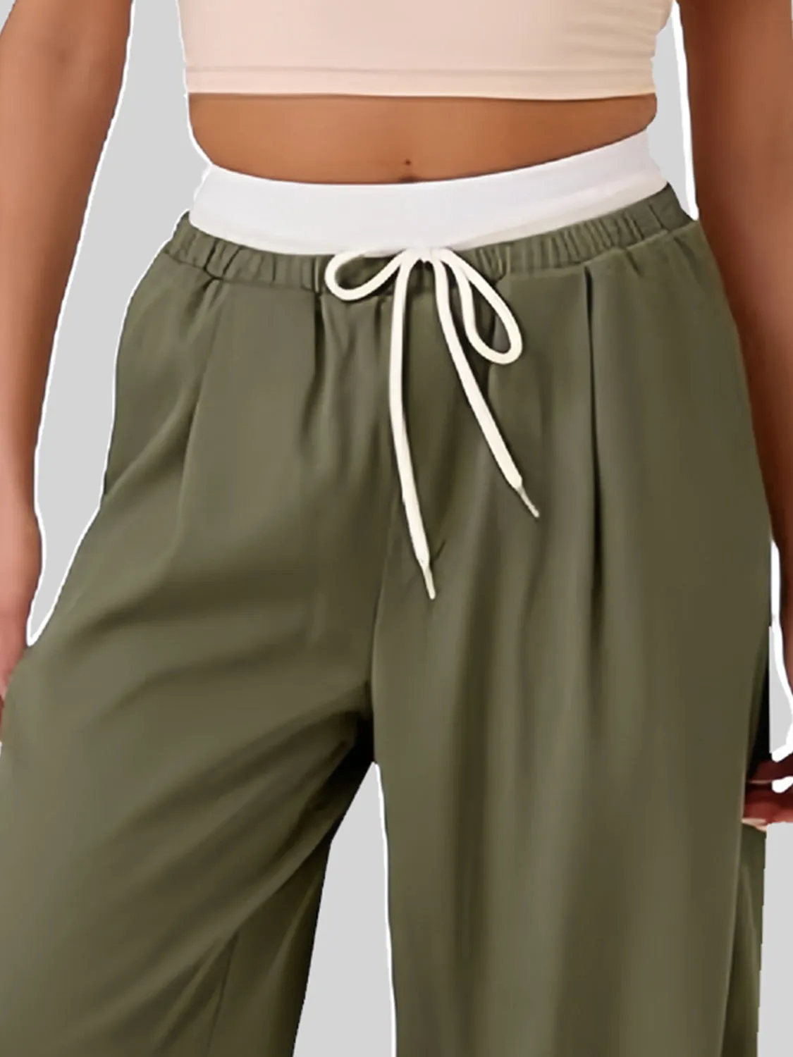 Contrast Waistband Drawstring Wide Leg Pants sold by Charming Charlie product image thumbnail 5