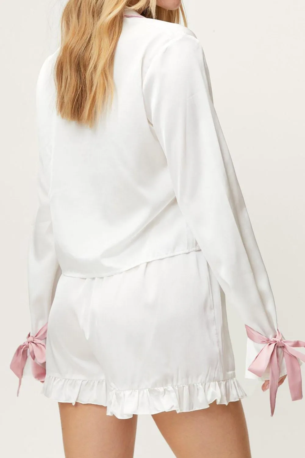 Basic Bae Tied Cuff Collared Neck Top and Frill Shorts Lounge Set sold by Charming Charlie product image thumbnail 3