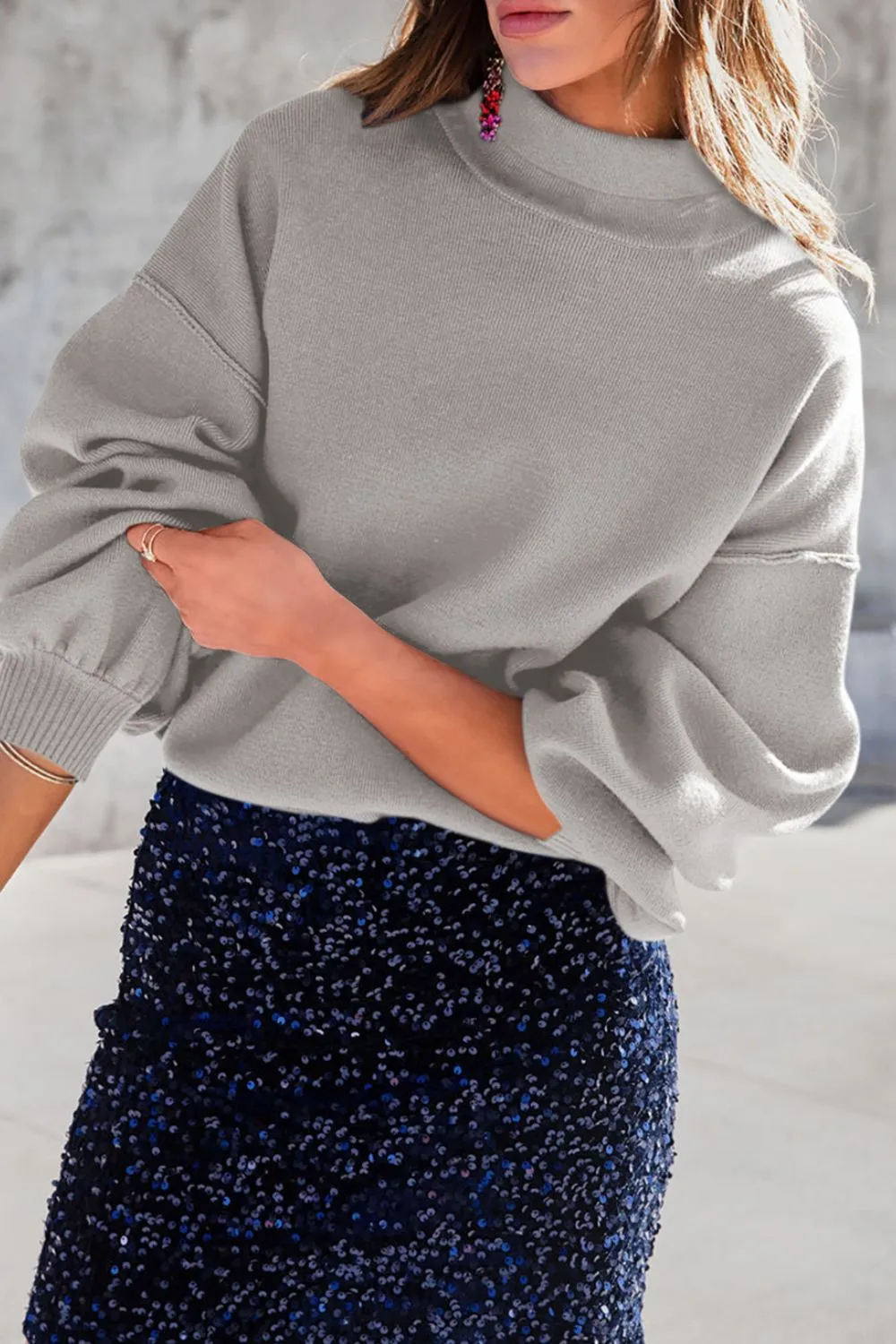 Mock Neck Dropped Shoulder Sweater sold by Charming Charlie