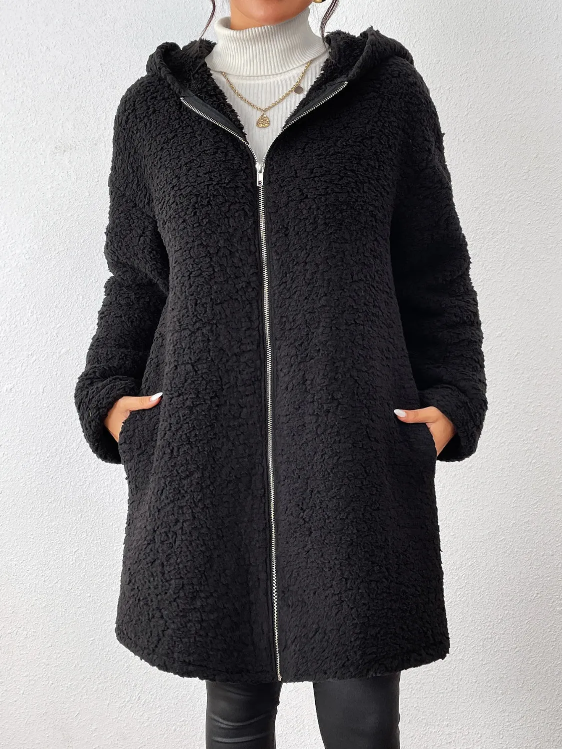 Zip Up Long Sleeve Sherpa Hooded Coat sold by Charming Charlie