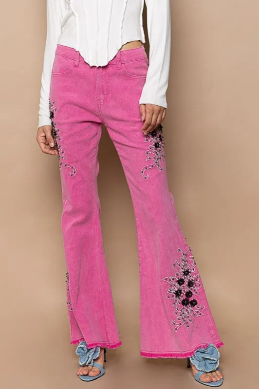 POL Raw Hem Embroidered Flare Pants sold by Charming Charlie