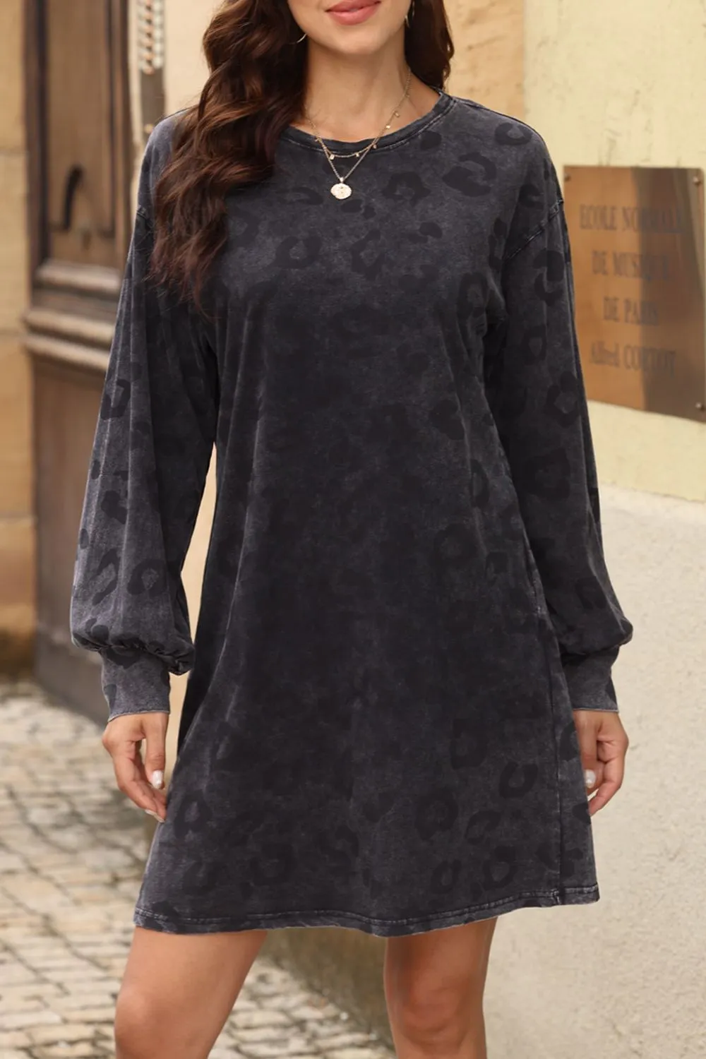 Leopard Round Neck Long Sleeve Dress sold by Charming Charlie product image thumbnail 3