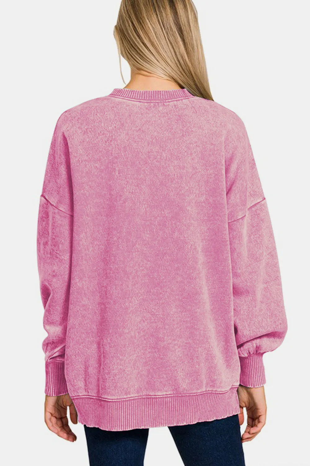 Zenana High-Low Acid Wash Fleece Sweatshirt sold by Charming Charlie product image thumbnail 2
