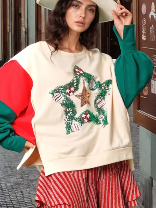 Color Block Star Side Slit Lantern Sleeve Sweatshirt sold by Charming Charlie