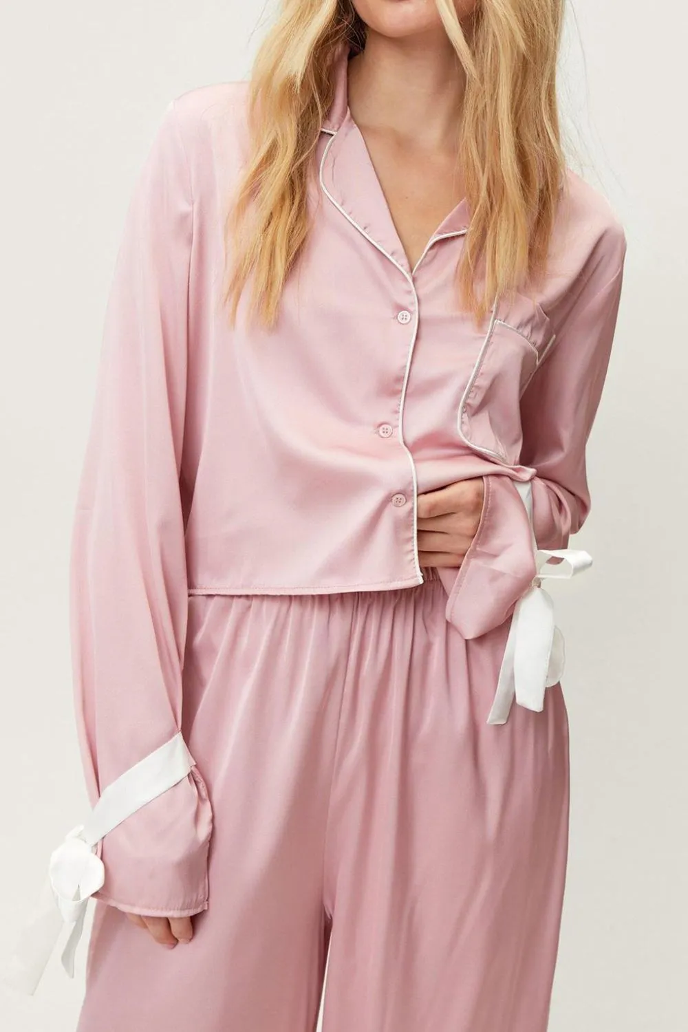 Basic Bae Tied Cuff Collared Neck Top and Pants Lounge Set sold by Charming Charlie product image thumbnail 3