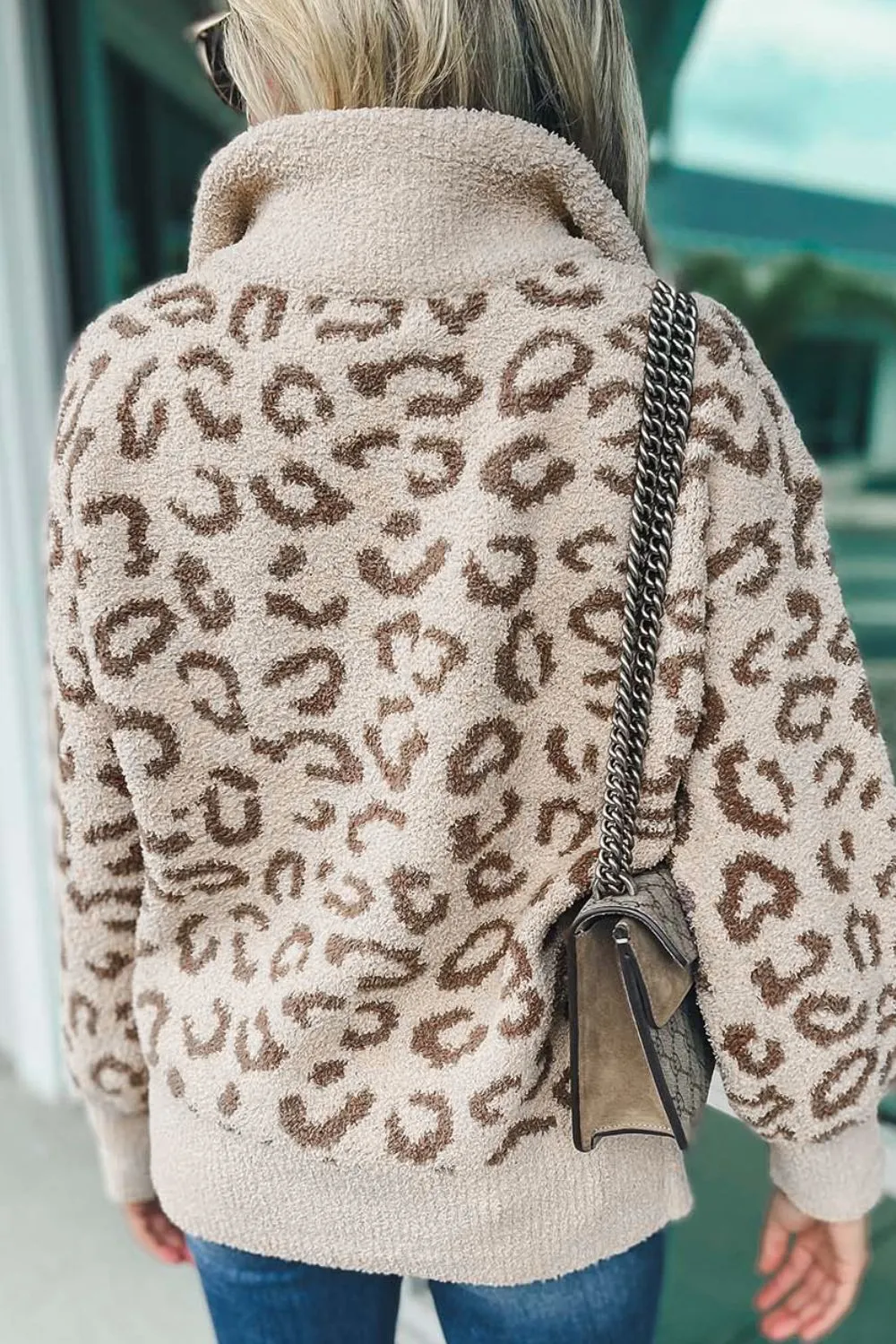 Leopard Half Zip Long Sleeve Sweater sold by Charming Charlie product image thumbnail 3