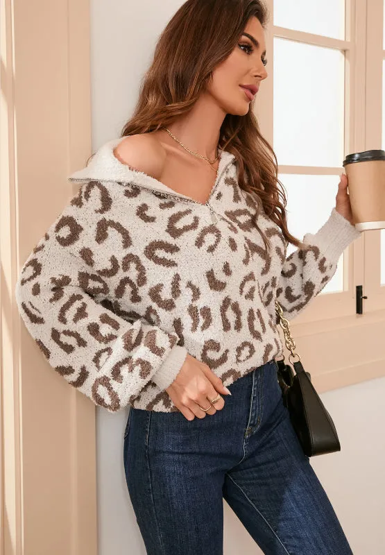 Leopard Half Zip Long Sleeve Sweater sold by Charming Charlie product image thumbnail 4