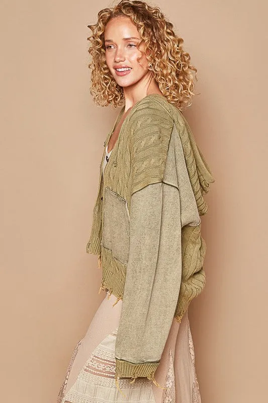 POL Distressed Hem Button Up Hooded Cardigan sold by Charming Charlie product image thumbnail 3