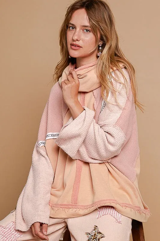 POL Exposed Seam Turtleneck Stud Trim French Terry Hoodie sold by Charming Charlie product image thumbnail 3