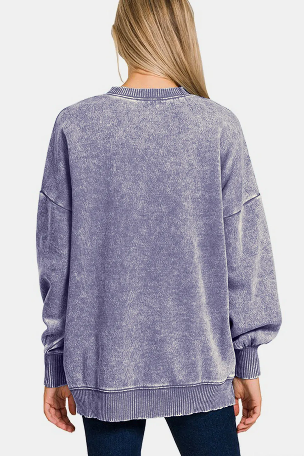 Zenana High-Low Acid Wash Fleece Sweatshirt sold by Charming Charlie product image thumbnail 2