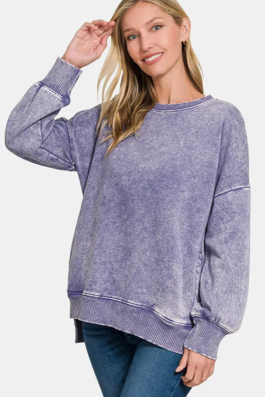 Zenana High-Low Acid Wash Fleece Sweatshirt sold by Charming Charlie