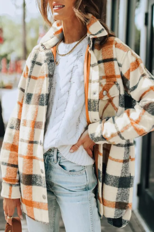 Plaid Snap Down Collared Neck Shacket sold by Charming Charlie