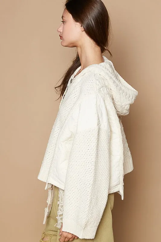 POL Cable-Knit Quarter Button Hooded Sweater sold by Charming Charlie product image thumbnail 3