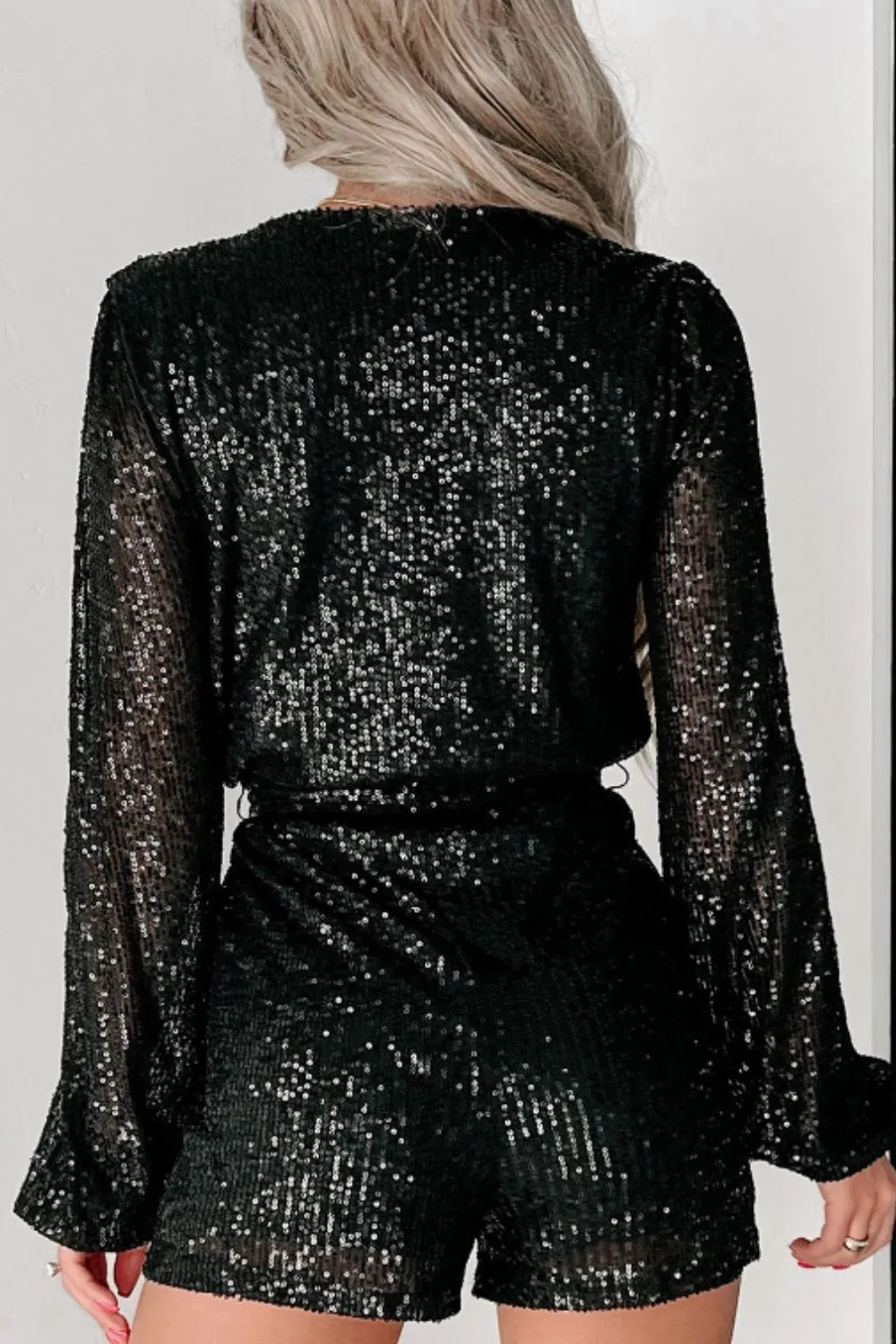 Sequin Surplice Long Sleeve Romper sold by Charming Charlie product image thumbnail 5