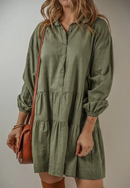 Tiered Collared Neck Balloon Sleeve Shirt Dress sold by Charming Charlie product image thumbnail 2