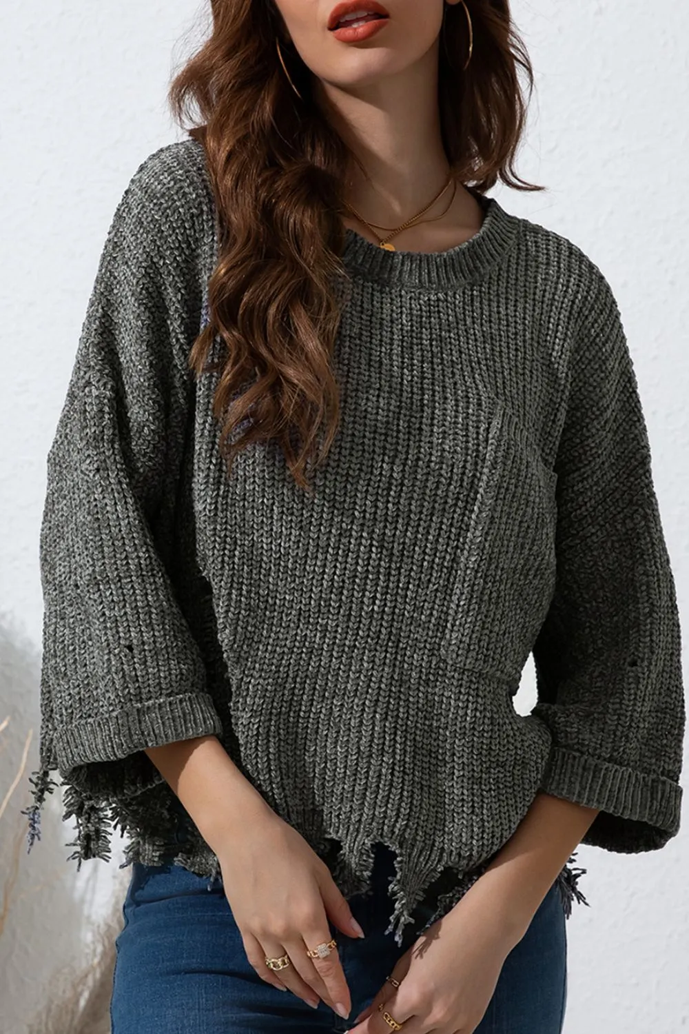 Distressed Round Neck Drop Shoulder Sweater sold by Charming Charlie product image thumbnail 4